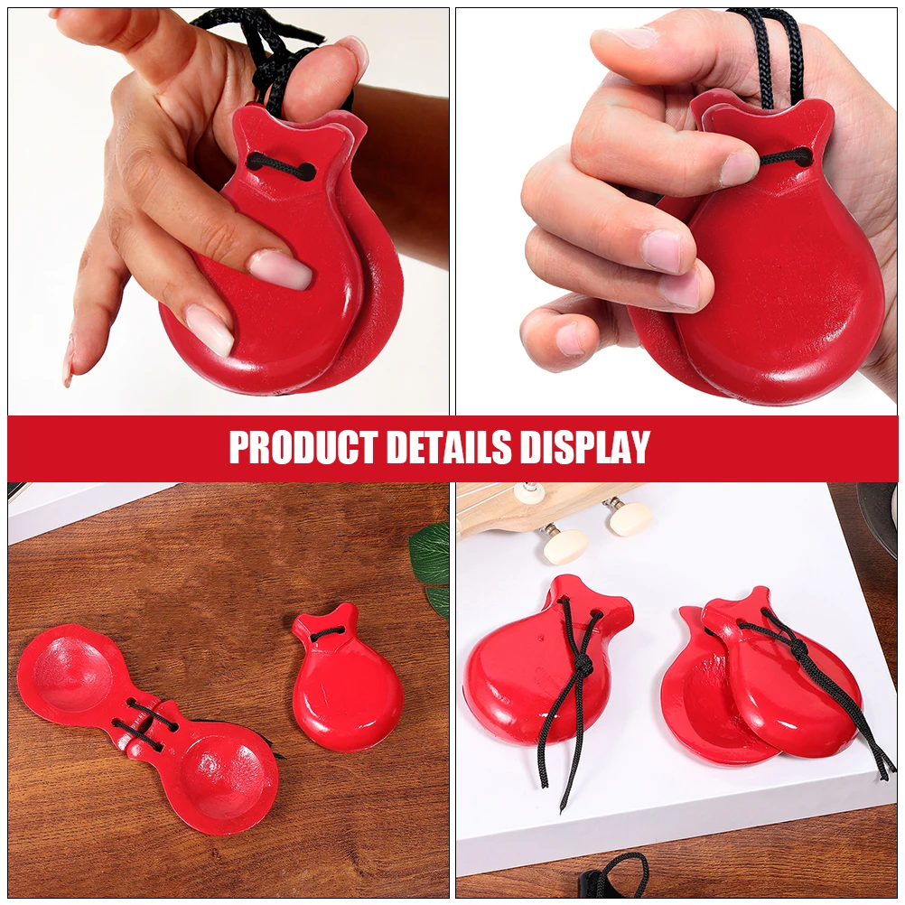 Instrumentos de castañuelas de madera, par negro, tamaño pequeño, danza Musical, juguetes educativos para actuación, instrumento de percusión para niños