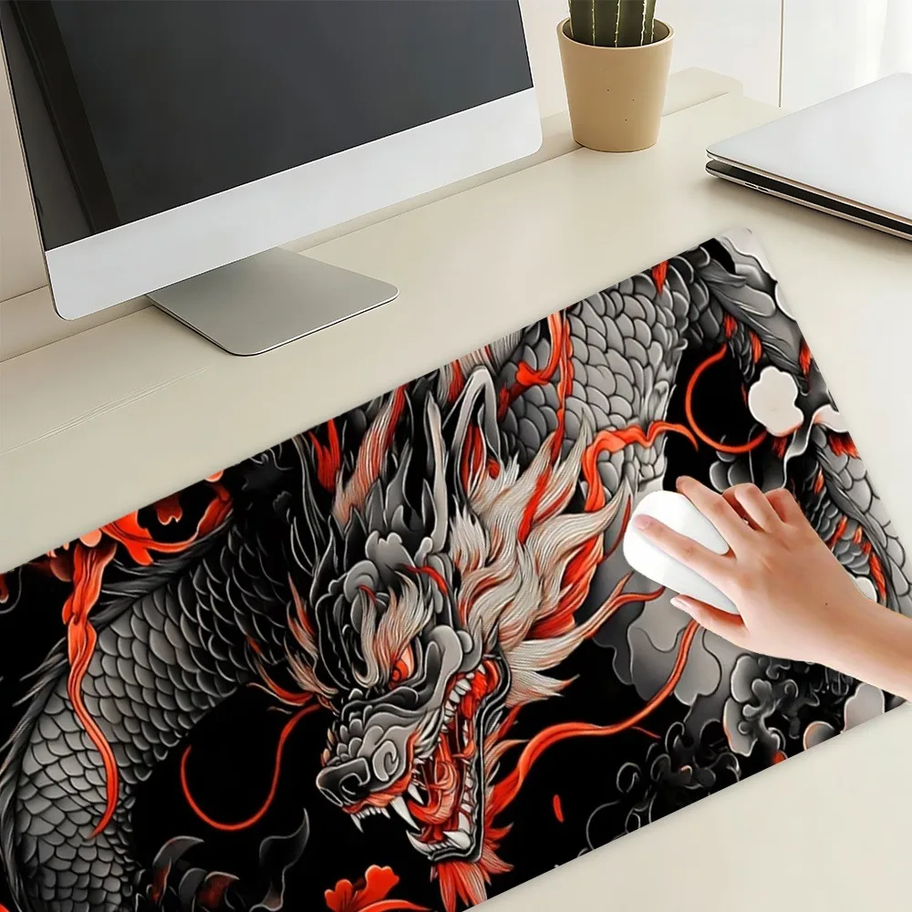 Dark Red Flame Eastern Dragon National Style Gaming Mouse Pad Traditional Eastern Dragon Table Mat alfombrillas para escritorio view 3