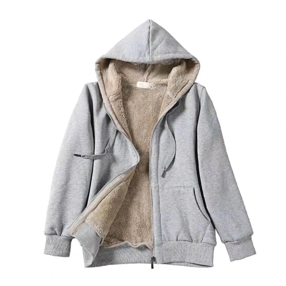 

Women Hoodie Fleeced Lined Solid Color Jacket Autumn Winter Loose Drawstring Sweatshirt Coat Outwear Parka Warm Hooded Coat 후드티