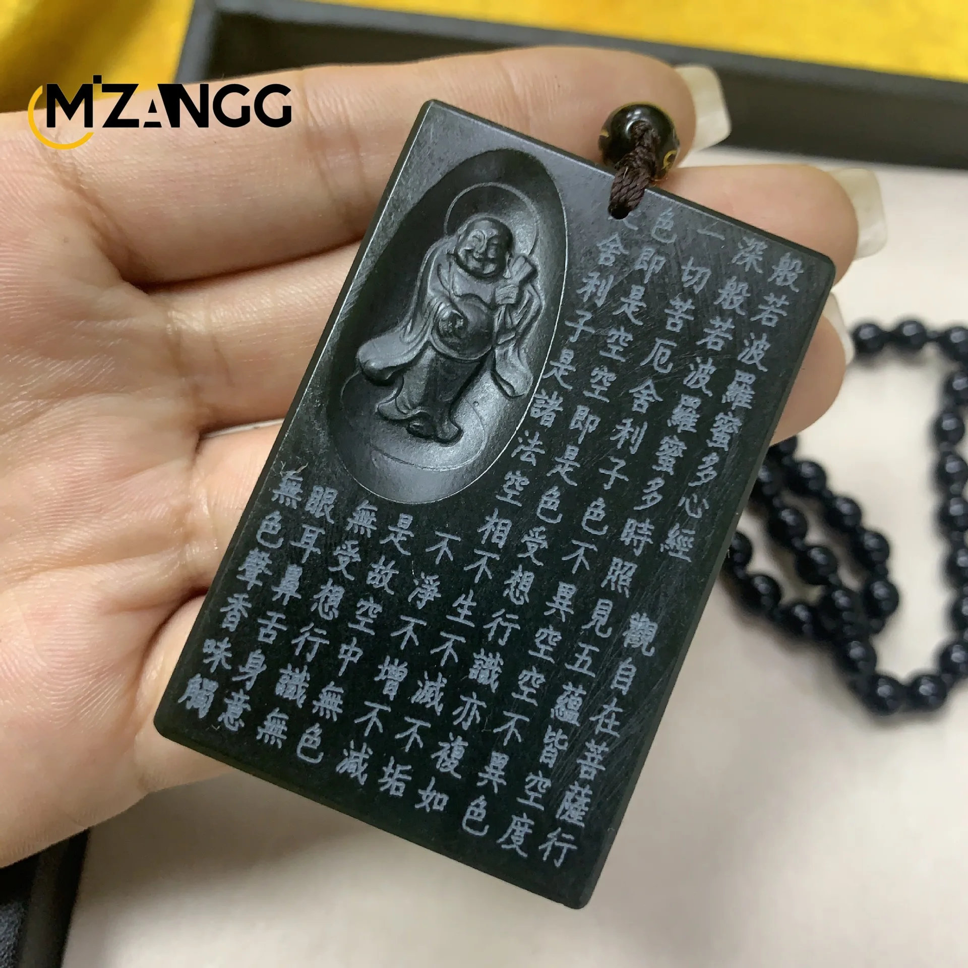 Natural hetian verde jade buda kuan yin coração sutra sinal de paz pingente moda de alta qualidade masculino e feminino colar presente