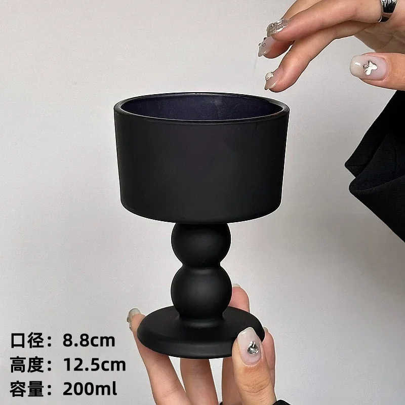 Wabi Sabi Matte Black Glass Goblet - French Vintage Wine Chalice with Handcrafted Elegant Stemware for Whiskey/Champagne