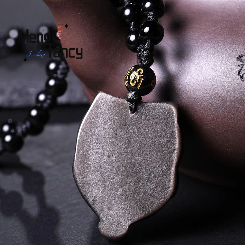 Natural Silver Obsidian Owl Pendant Personalized Exquisite Charms Fashion Jewelry Luxury Best Selling Handicraft Holiday Gifts