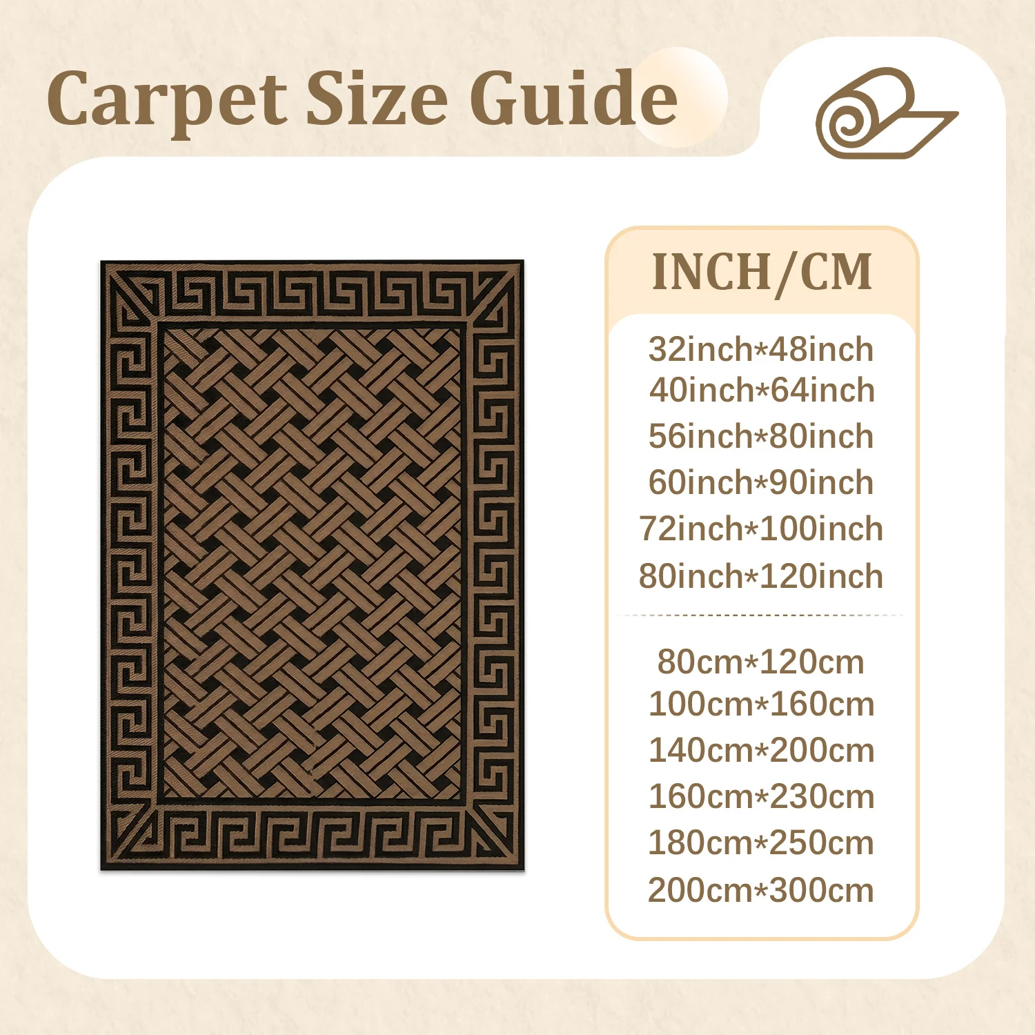 Large Indoor Area Rug, Soft Velvet Low Pile with Non-Slip Dotted Backing, Machine Washable Tan & Black Geometric Greek Key Woven Rug for Living Room, Bedroom, Entryway, Modern Home Decor
