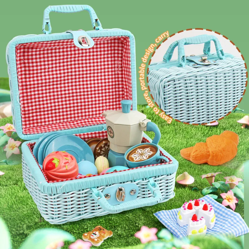 Children's Outdoor Picnics Blasket Toy  Coffee Desserts Model  Cute Tableware Plastic Model Toys Birthday Gifts For Kids