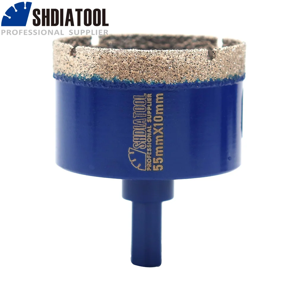 SHDIATOOL 1pc Diamond Core Drill Bit 55MM Brazed Brill Triangular Shank For Marble Masonry  Brazed Dry Drill Hole Saw Three Side