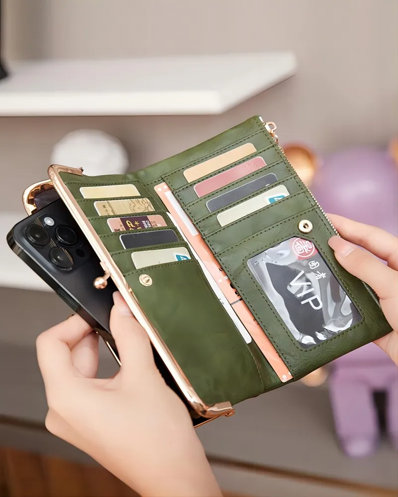 

Retro Multifunctional Folding Clip Long Coin Purse 2023 New Portable and Versatile Multi-Card Position Women's Mobile Phone Bag