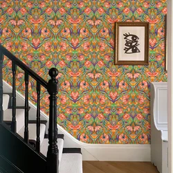 Orange Boho Flower Vinyl Wallpaper Retro Self Adhesive PVC Cabinet Sticker Chic Waterproof Kitchen And Bathroom Wall Decor