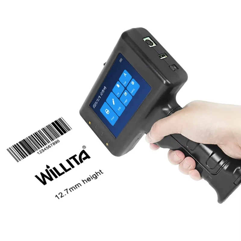 Handheld Inkjet Printer 600DPI 12.7mm Pump Semi‑Automatic Fast Dry Ink QR Code Batch Date Coding for Metal Pipe Fabric