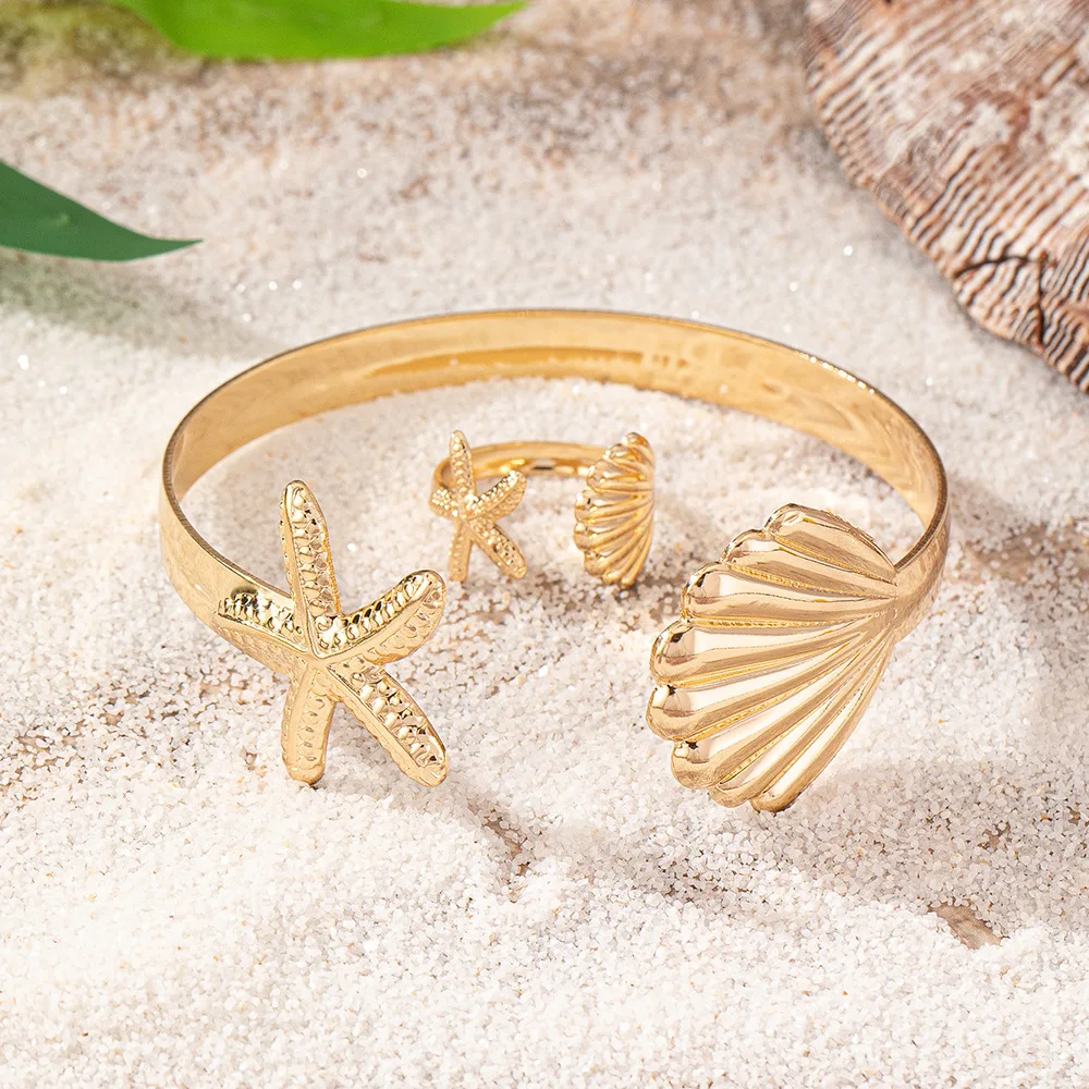 

Starfish Shell Bracelet Ring Cuff Bangles Rings Bracelets for Women Jewelry Set Adjusted Ring New Classic Designs Bridal Daily