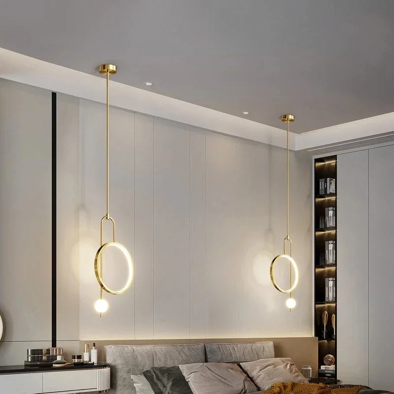 Imagem -06 - Modern Led Pendant Light com Anel de Ouro Bola Lâmpada Pendurada Quarto Cabeceira Minimalista Nórdico Luxo Sala de Estar Iluminação de Fundo