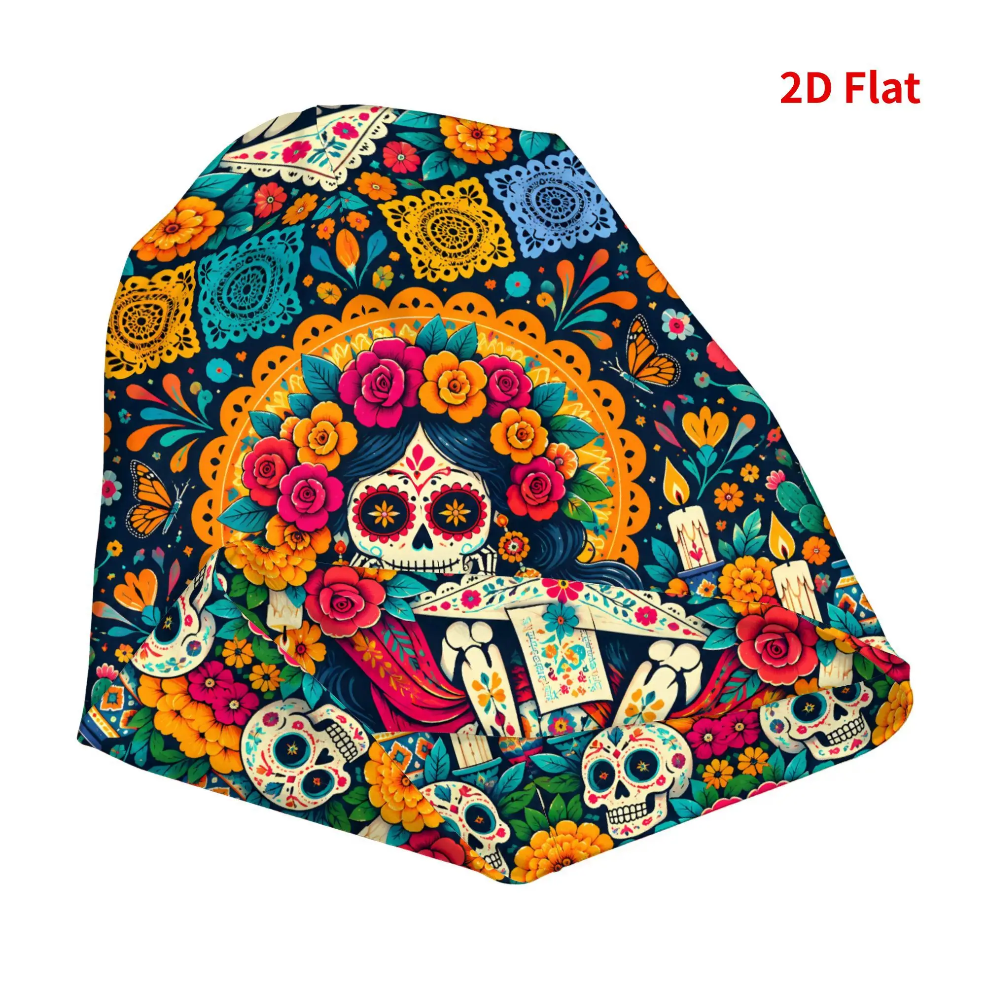 Men's Day of the Dead Skull Cap Beanie Hat - 2D Print Calavera Design, Textured-Free Suitable for Streetwear, Themed