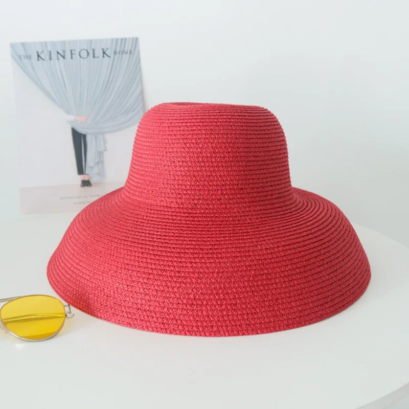 Beach Holiday Big Sun Hat French Summer Hepburn Style Vintage Design Big Eaves Straw Hats for Women Girls Solid Color