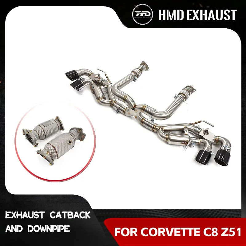 

HMD OEM Valves for Corvette C8 Z51 SUS304 Catback High precision Muffler Tips X-tube design Downpipe Heat shield