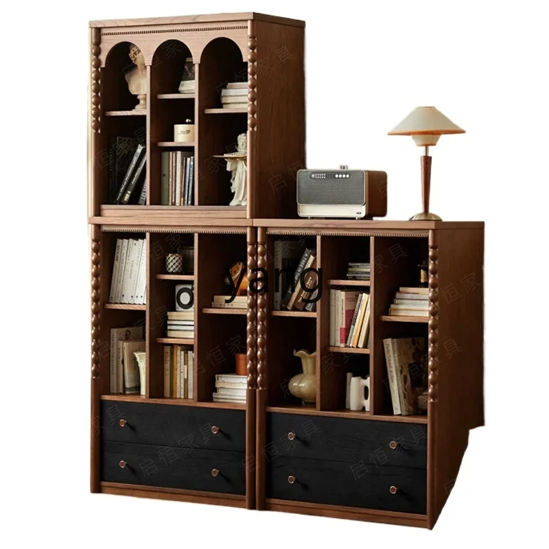 

LTT French retro solid wood bookcase medium antique half wall bookshelf living room floor cabinet