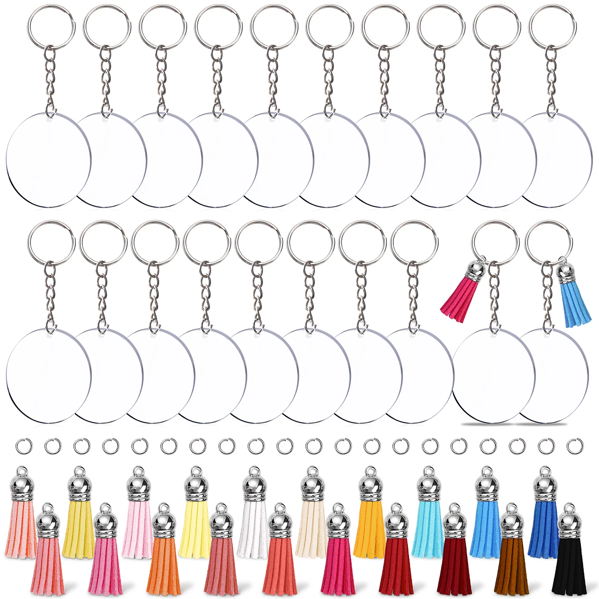 40 قطعة معدنية يا خاتم الربيع المشبك قابلة للفتح حلقة تسلق مستديرة المفاتيح مع شرابة جلدية وويفر DIY بها بنفسك الملحقات