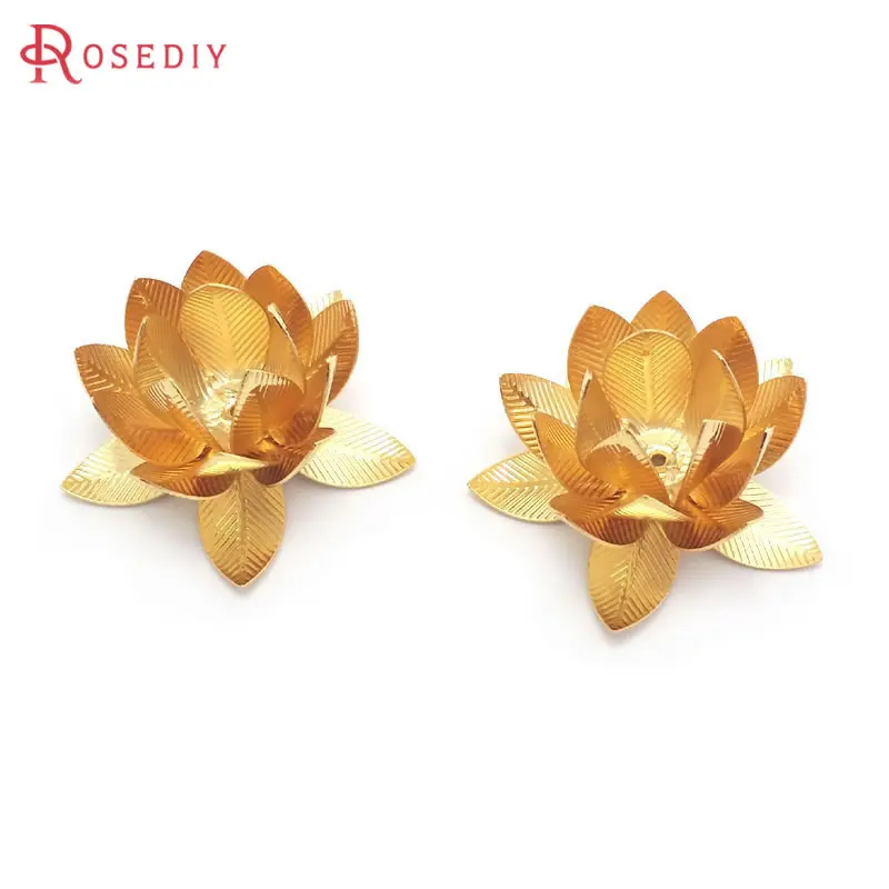 10PCS 27MM Height 14MM 18K Gold Color Brass 3D Multi-layer Lotus Flower Diy Jewelry Findings Accessories Wholesale