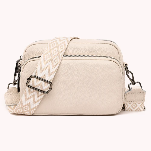 Bolso de hombro de cuero genuino para mujer, bandoleras cruzadas de Color sólido con correa ancha, bolsos de diseño de lujo, bolso para teléfono móvil, bolsa femenina