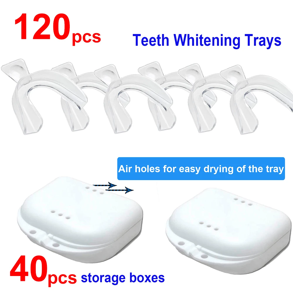 120pcs Teeth Whitening Trays for Dental Bleaching Mouth Guard Mouth Tray Night Sleep Tooth Protector Moldable Silicone Material