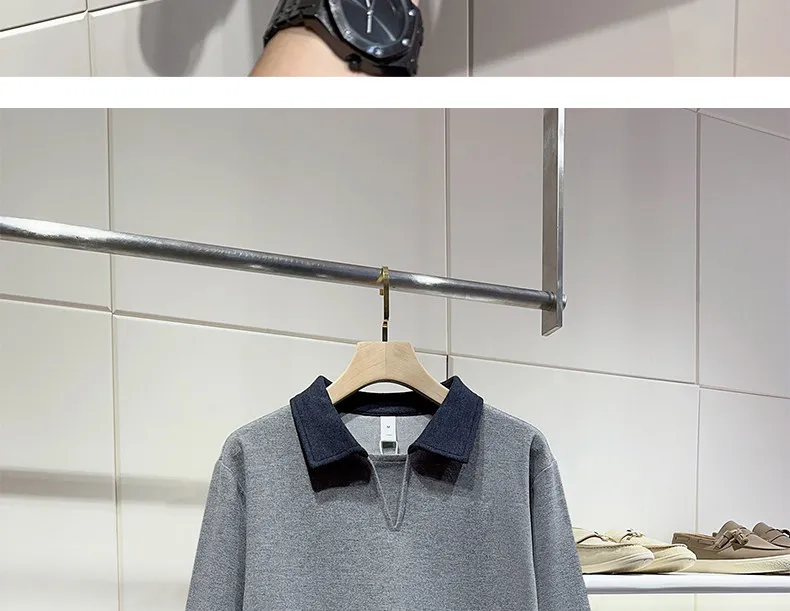 Men Splice Collar Loose Casual Pullover Sweatshirts Autumn Winter Streetwear Vintage Fashion Hoodies Sweatshirts Coat Tops