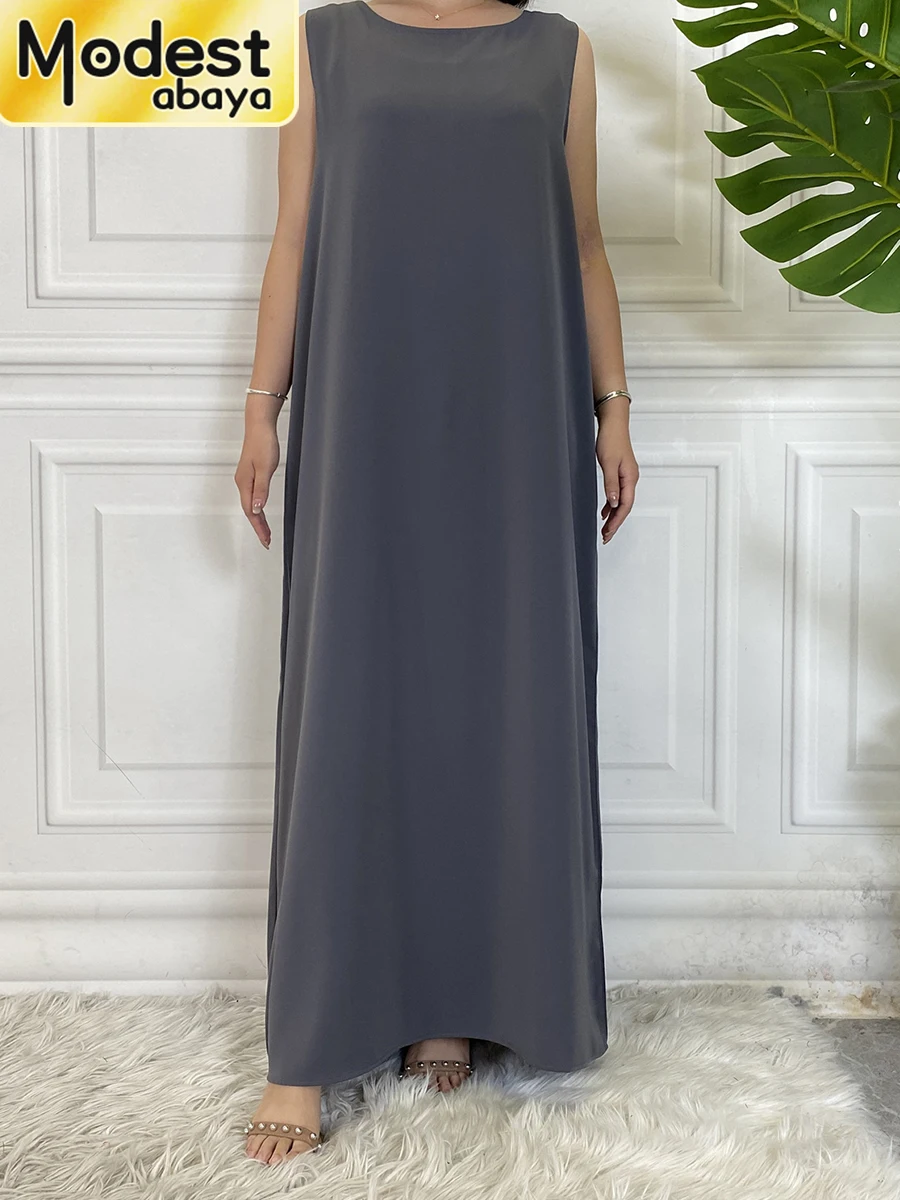 Skromna Abaya Femme Casual Vestido cały mecz bez rękawów wewnętrzna sukienka muzułmańska dla kobiet Maxi szata kaftan marokańska odzież islamska