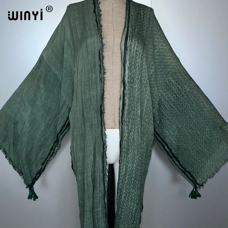 WINYI kimono kaftan beachwear Handgeverfd vest sexy avondjurk abaya dubai luxe cover-ups strand outfits vrouwen maxi jurk