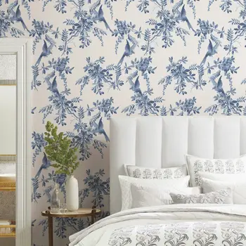 Modrý pták květinová samolepicí tapeta moderní květina PVC vodotěsné tapety samolepky na zeď samolepky na zeď bytové dekorace 8 nejlepší prodej Tapeta s akcemi - №8