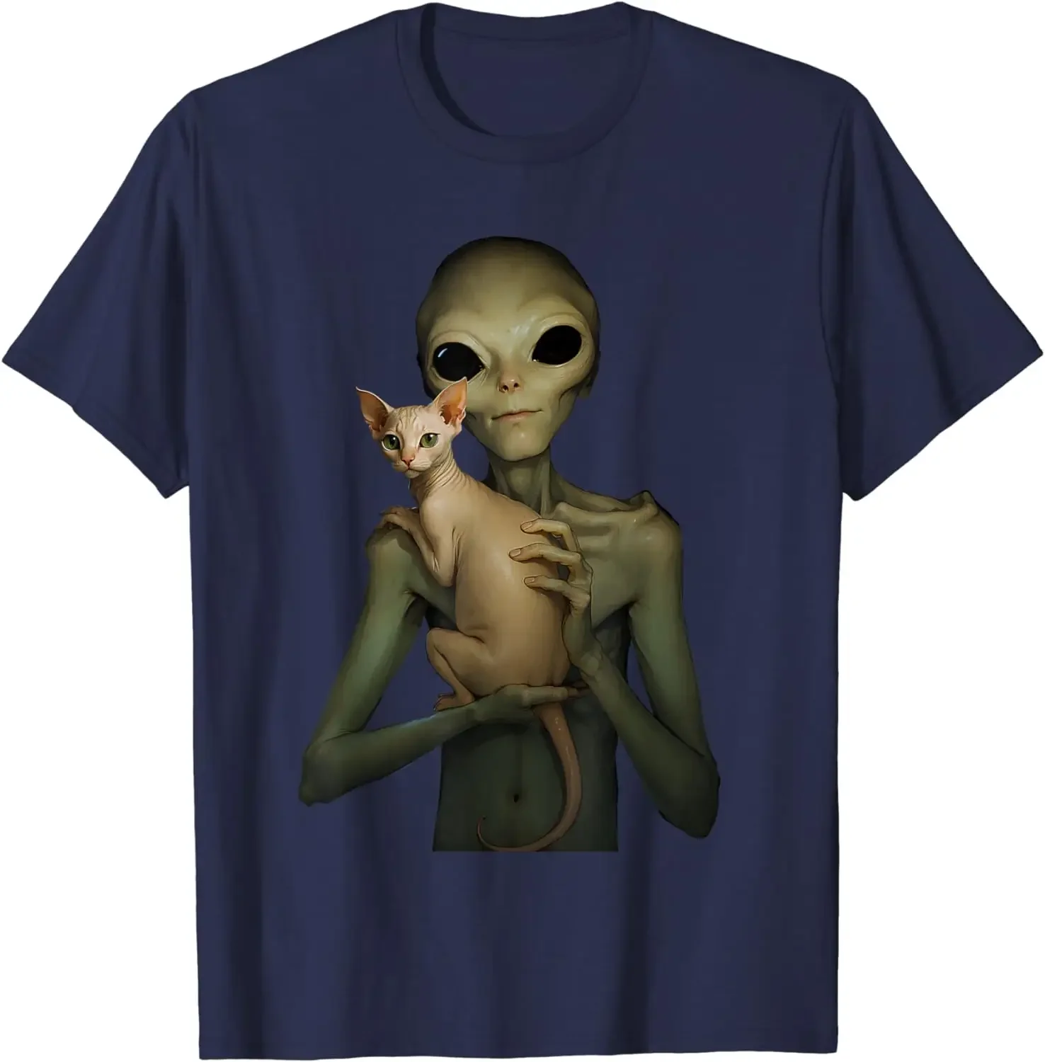 Alien With Sphynx Cat Funny Graphic Tee For Men Women T-Shirt anime clothes new in tops & tees heavyweight Informal tops manga