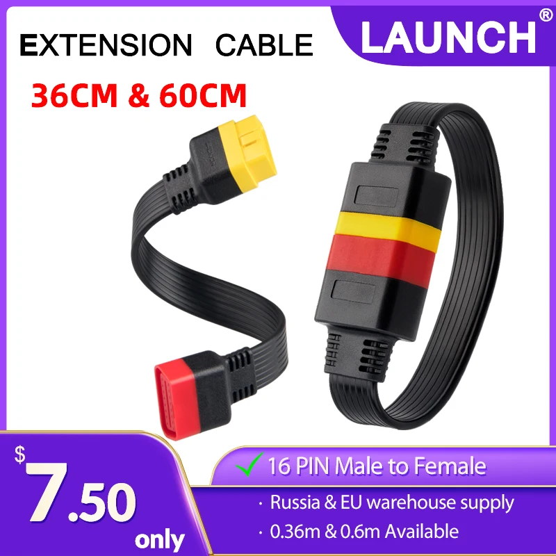 Launch OBD OBD2 X431 Extension Cable Cord Wire EU Russia 16Pin Male to Female 36cm 60cm Main Line Extended Connector