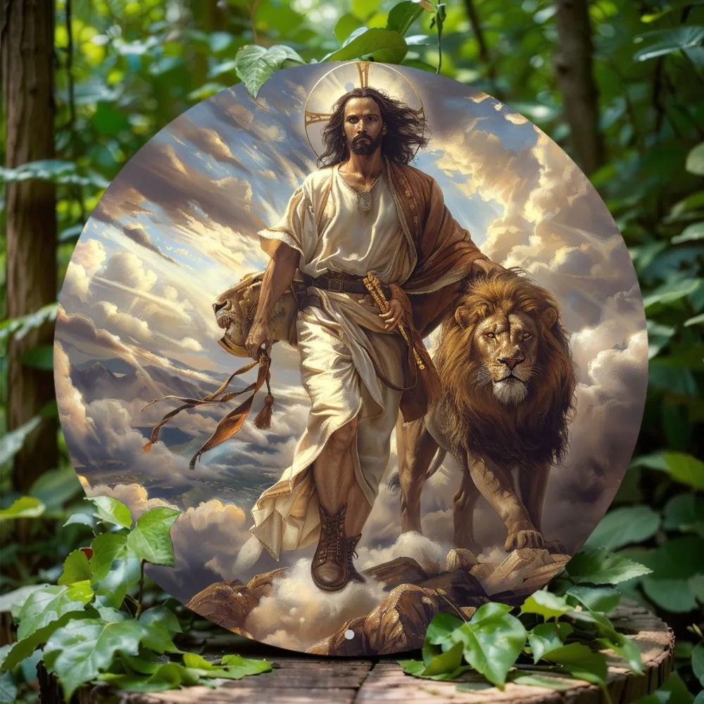 

Round Aluminum Sign, Lion Religious Themed Office Room Home Garage Decorations Sign, Gardening Farmhouse Wall Art Decoration