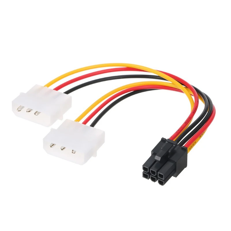 Dual 4Pin IDE Molex Male to 6Pin Male Power Extension Cable 17cm for Graphics Card BTC Miner PC Computer Power Cord Adapter