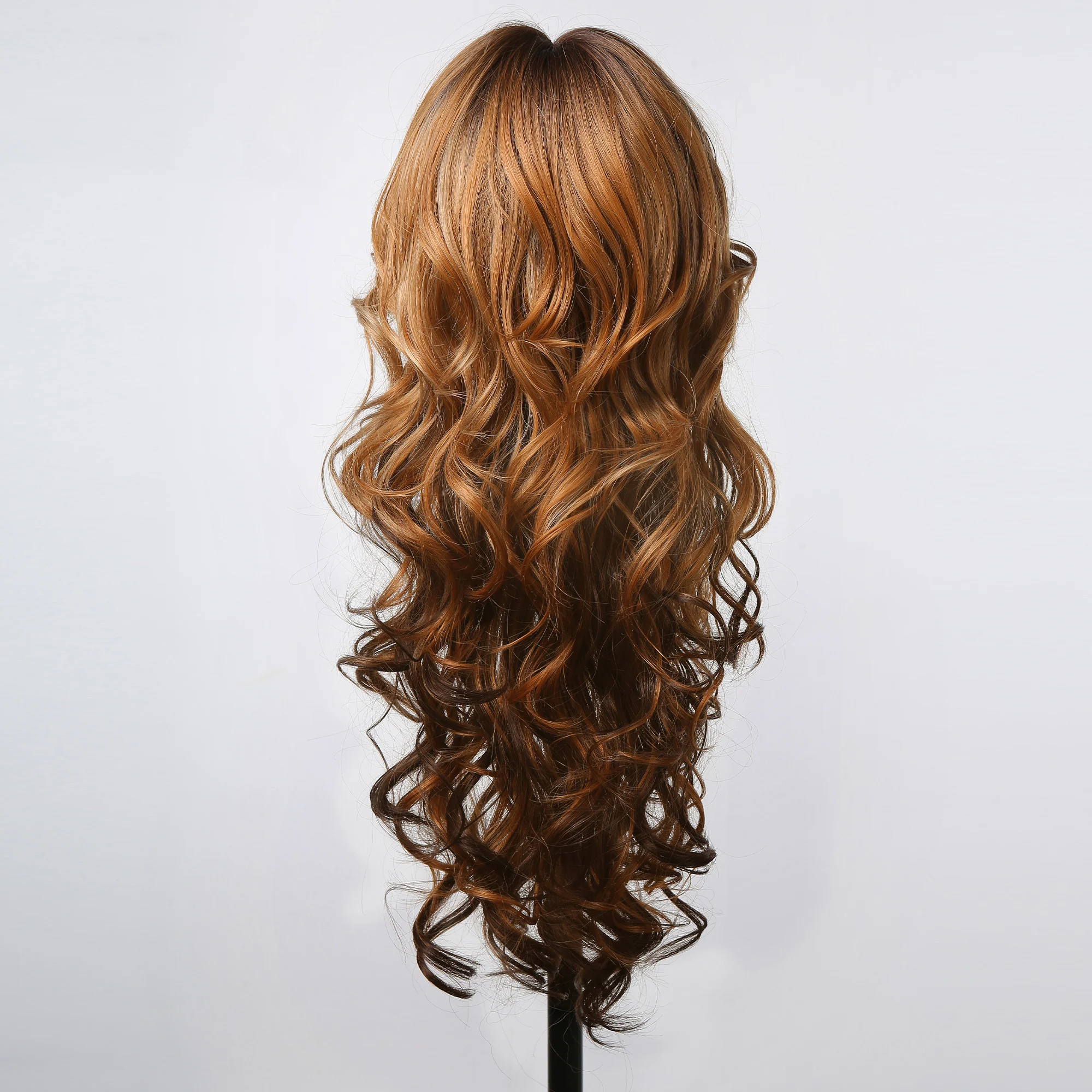 EASIHAIR-Perruque Synthétique Longue et Ondulée pour Femme, Cheveux Bouclés, Brun Foncé, Blond, à Reflets Milieu, Utilisation de Cosplay