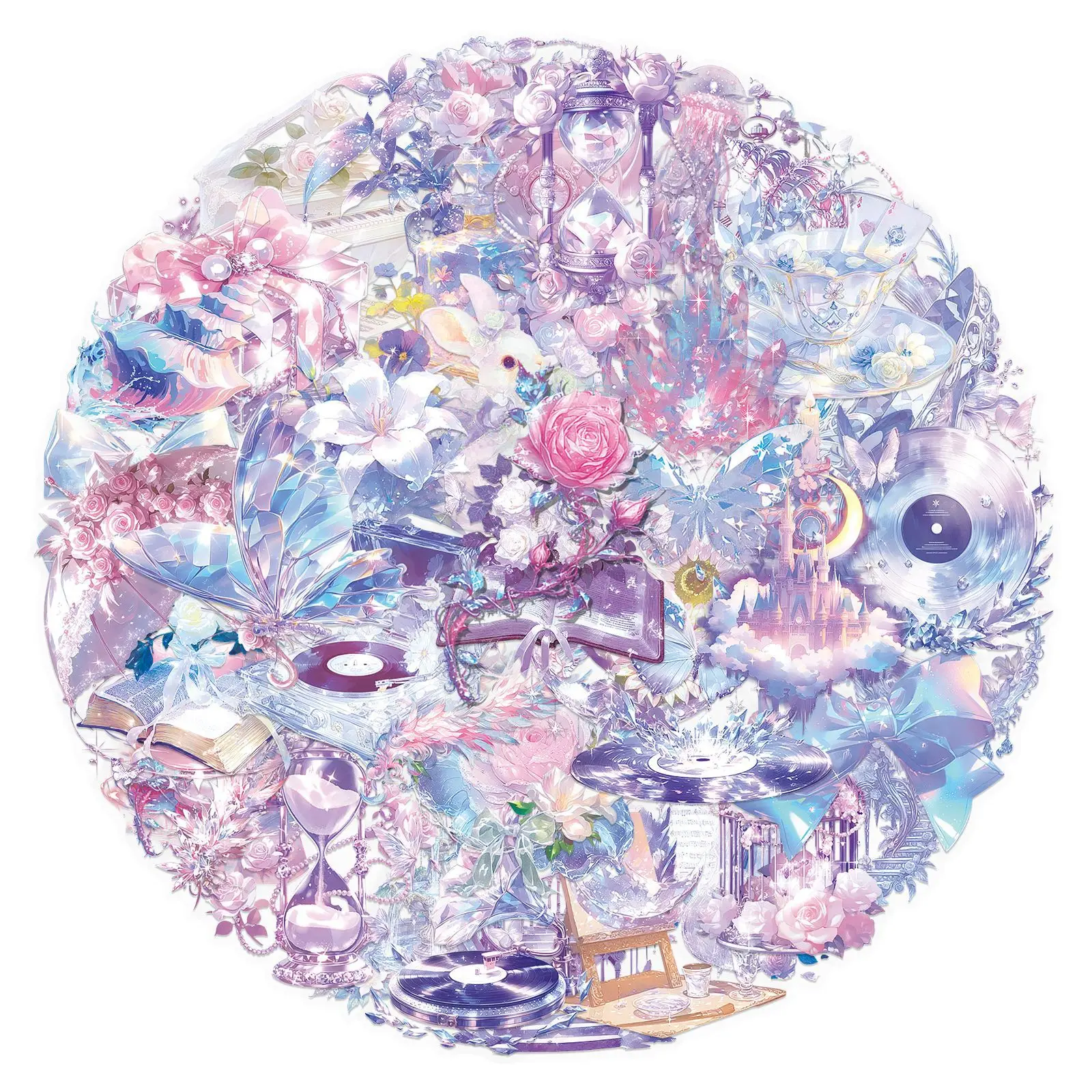 50枚入り PET製 透明 防水 高級感 アメジスト柄 携帯電話/手帳/水筒用ステッカー