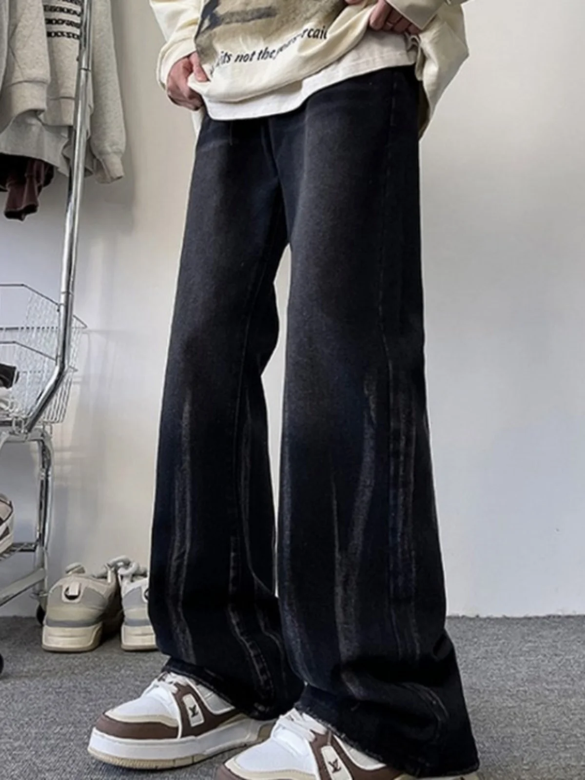 

Cleanfit American Retro Men's Straight Leg High Street Jeans Spring Autumn Tie Dye Micro Flare Denim Pants Youth Trend Wear R...