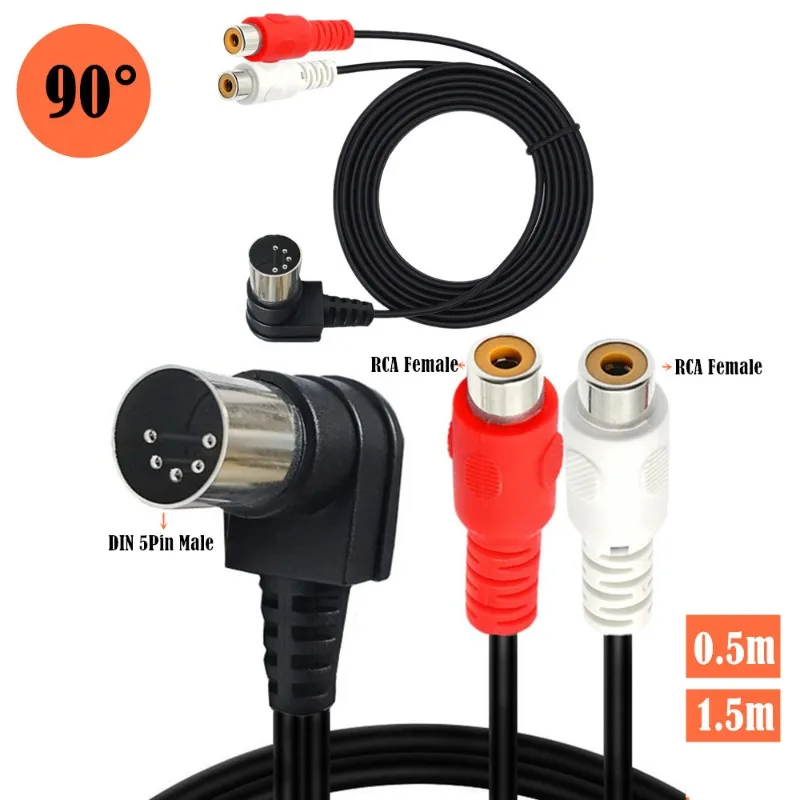 

90 ° Bend 5-core DIN Professional 2RCA Lotus Female Old-fashioned Audio Equipment Adapter Cable 5Pin Din MIDI