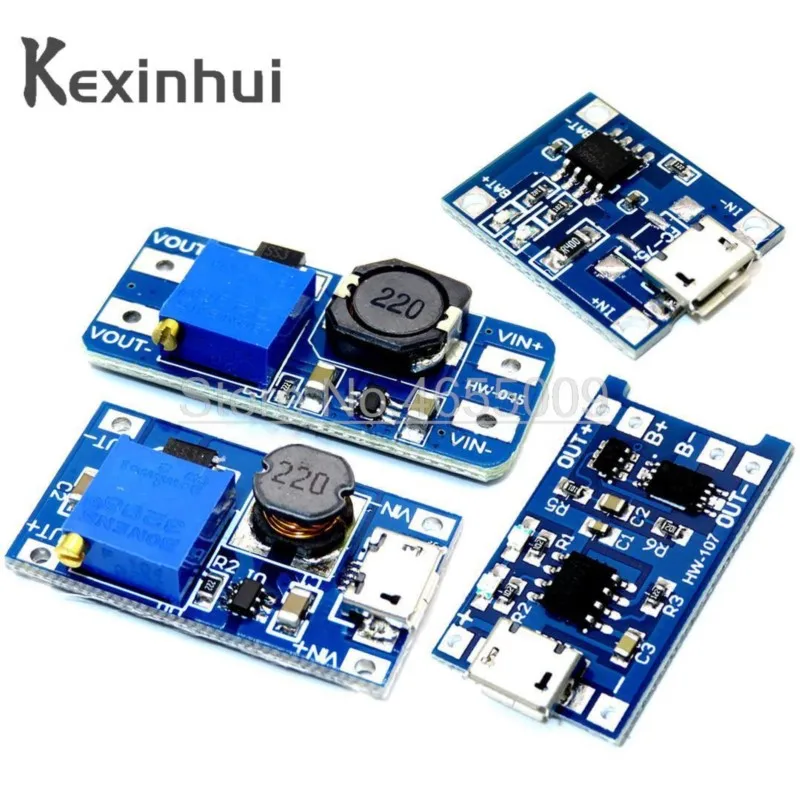 Micro USB 5V 1A 18650 TP4056 Lithium Battery Charger Module Charging Board With Protection + MT3608 2A DC-DC Step Up Converter