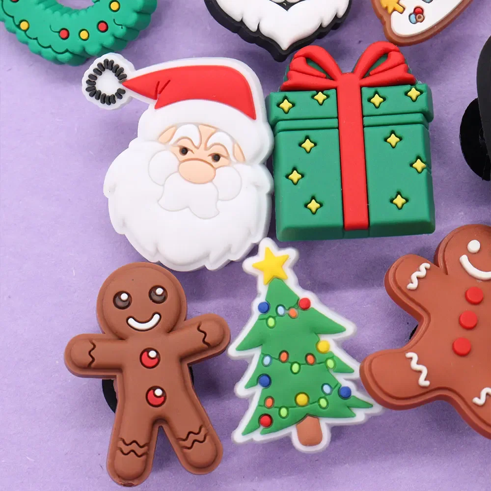 1-13Pcs Merry Christmas Santa Claus PVC Sandals Charms Accessories Clogs Kids Shoe Buckle Fit Phone Case Holiday Gift