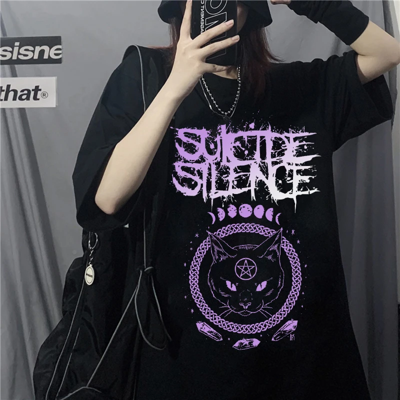 Hip Hop Women T Shirt Dark Wind Style Short Sleeve T-shirt Harajuku Vintage Aesthetic Gothic Graphic Punk Black Clothes Tops