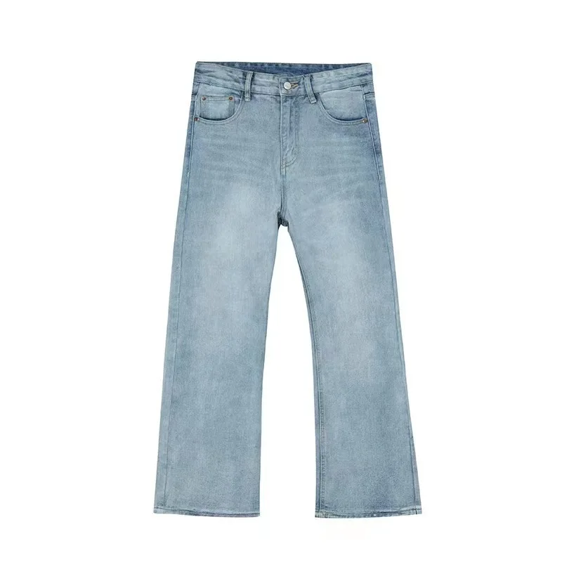 Bootcut Jeans Men Denim Full Length Pants Vintage Washed High Waist Straight Trousers Y2k Streetwear Work Casual 2026 Spring