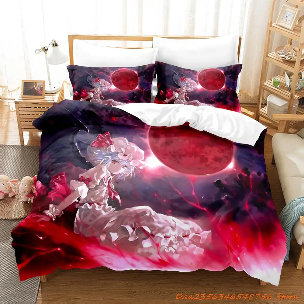 Touhou Project Remilia Scarlet Bedding Set Cartoon Anime three-piece set Adult Kid Bedroom Duvetcover Sets 3D devil Girls 2025