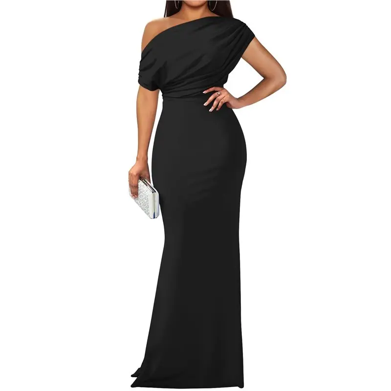 

ABRT-Women's Off Shoulder Elegant Sleeveless Bodycon Long Formal Party Evening Dress Black XXL