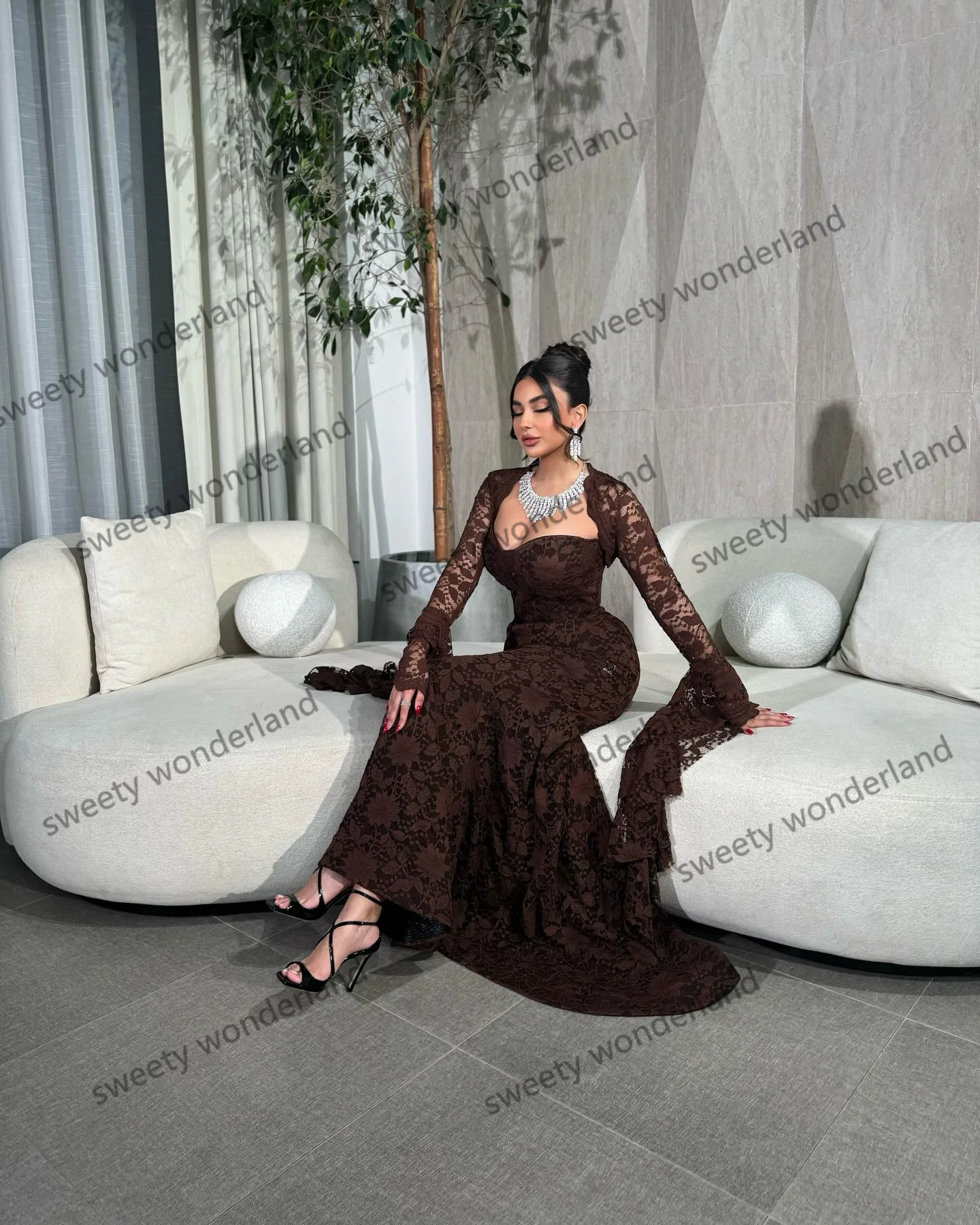 Długie rękawy koronkowe suknie wieczorowe kobieta syrenka Vestidos de noche arabska sukienka na studniówkę 2025 modne sukienki na przyjęcie dostosowane