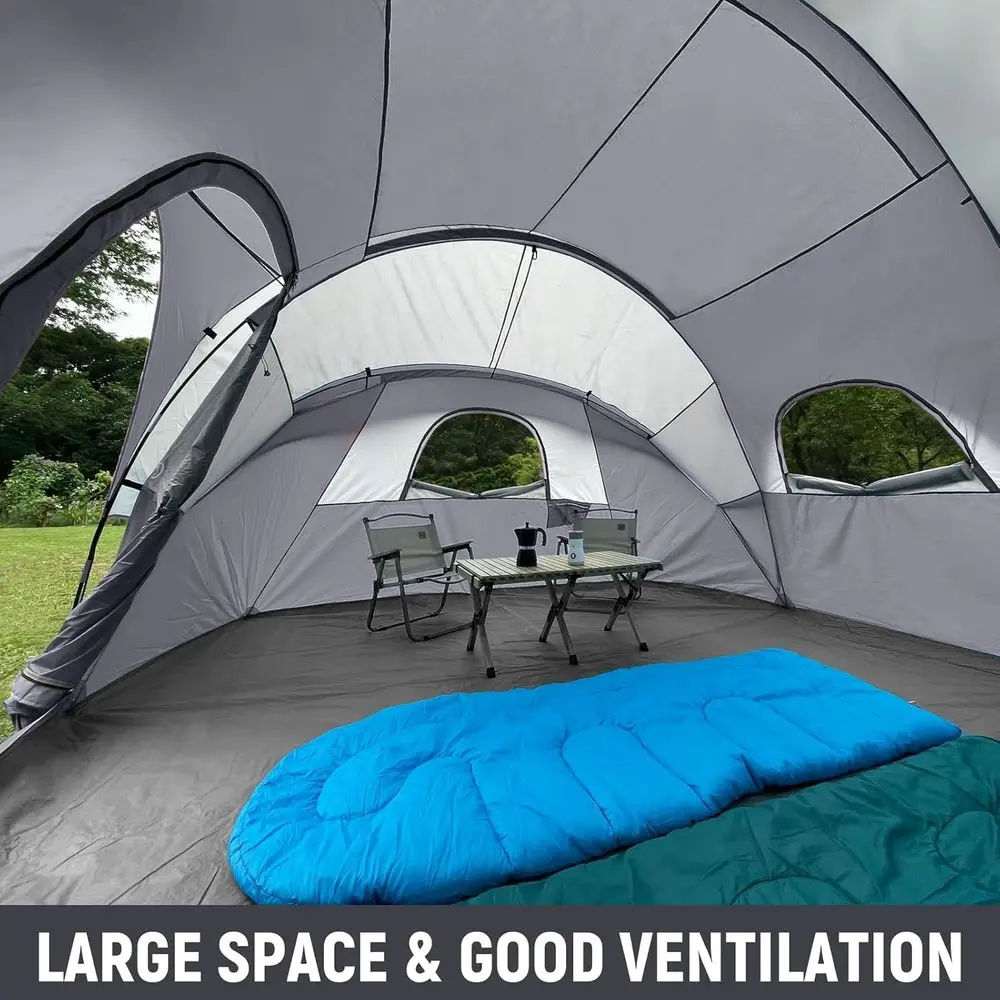Tienda de campaña HikerGarden para 10 personas: refugio para acampar familiar de configuración rápida, tienda domo a prueba de viento para aventuras al aire libre