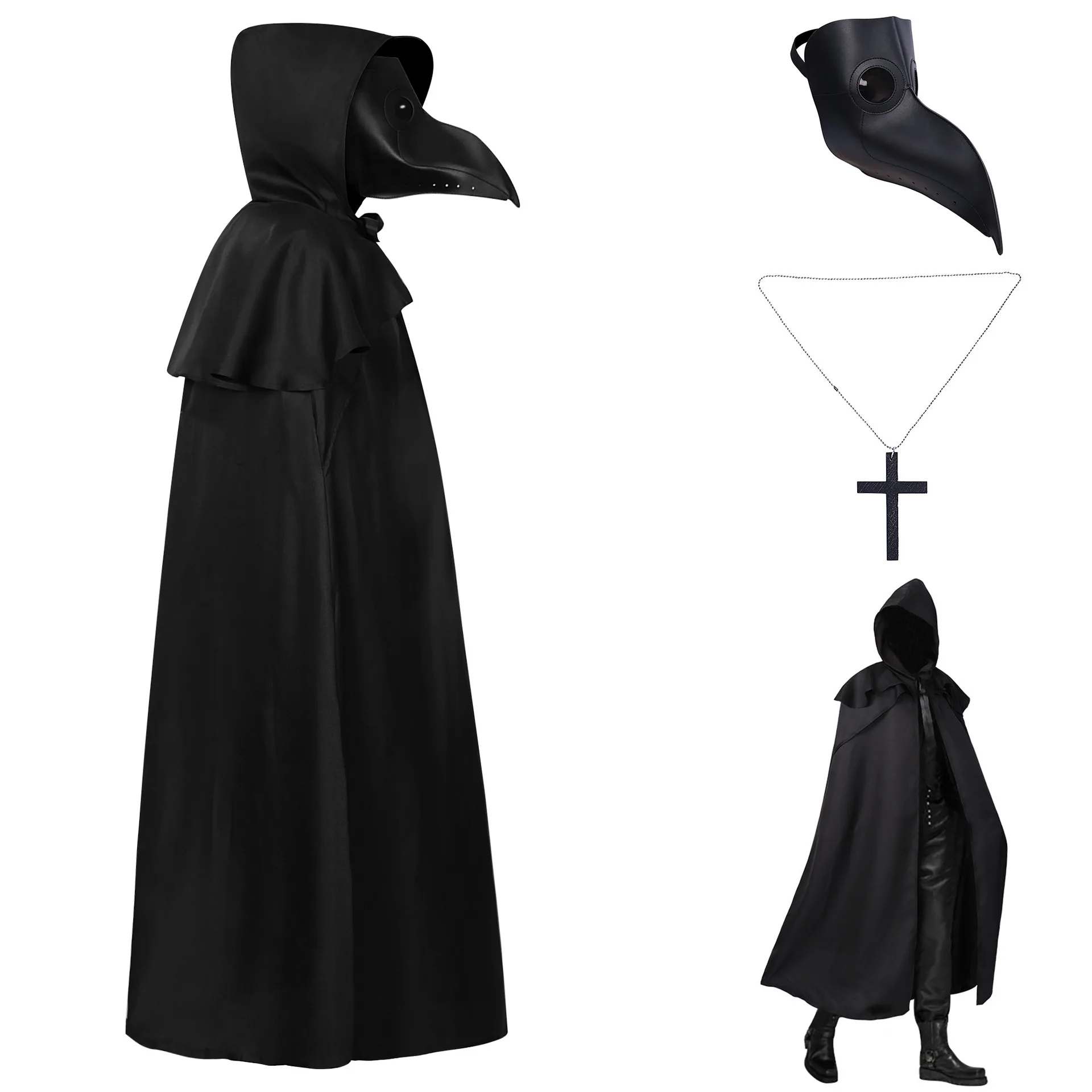 

Mens Monk Vintage Black Cloak Coats Medieval Gothic Hooded Loose Cape Windproof Trench Chic Winter Long Cape Poncho Cos Party