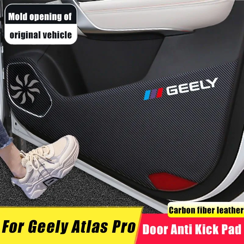 Car Door Anti Kick Pad For Geely Atlas Pro Azkarra 2021-2023 Carbon fiber Storage Box Anti-dirty Sticker Interior Accessories