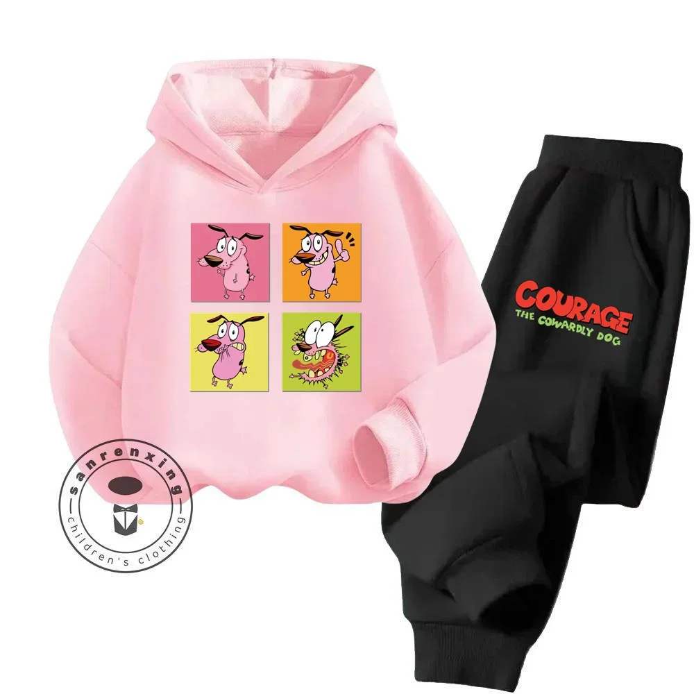 Courage the Cowardly Dog Low Maintenance Clothing Wash Friendly Cartoon Patterns Sunny Cheap Fall Winter Children Hoodie Set