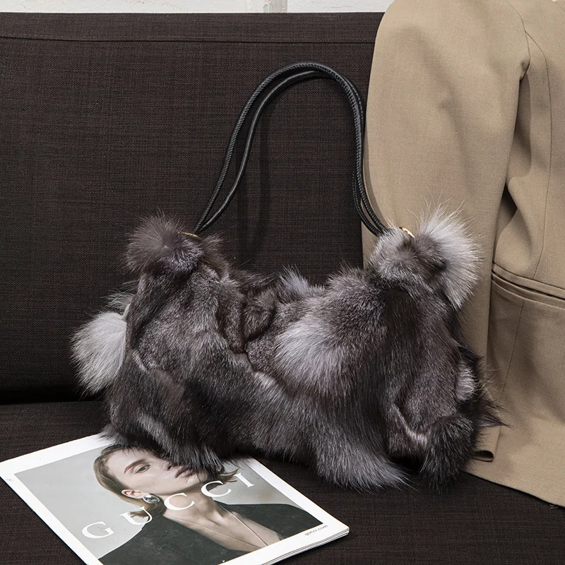 

Solid Color Large Capacity Zipper Shoulder Bag Imitation Fur Fashion Hundred with Plush Bag Women's Autumn and Winter Handbag