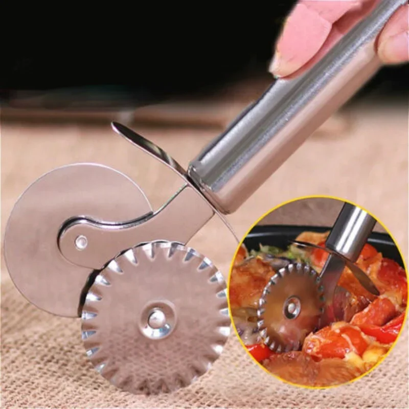 Portable Stainless Steel Double Roll Pizza Cutter