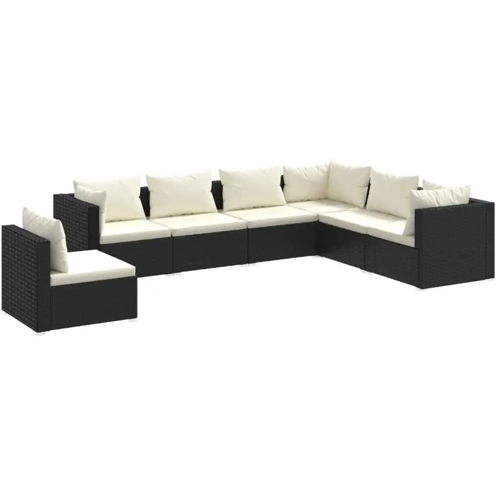 

5-Piece Cushioned Patio Lounge Set - Durable Water-Resistant Rattan Furniture with Steel Frame in Black and Cream