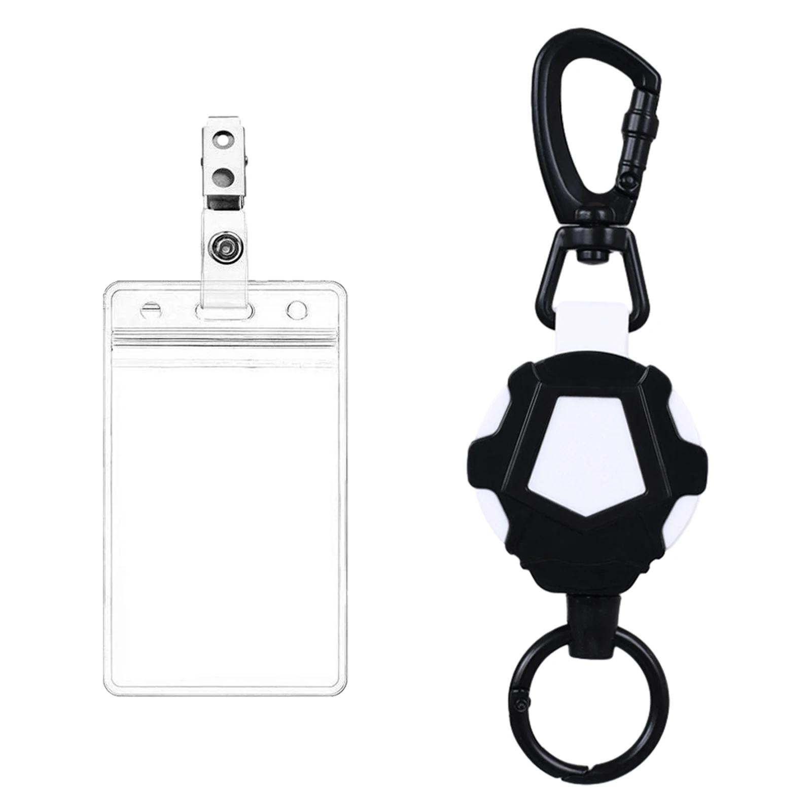 

2pcs Reel Office Worker Teacher Name Tag Outdoor Carabiner Retractable Badge Holder Set For ID Card Extendable Key Chain