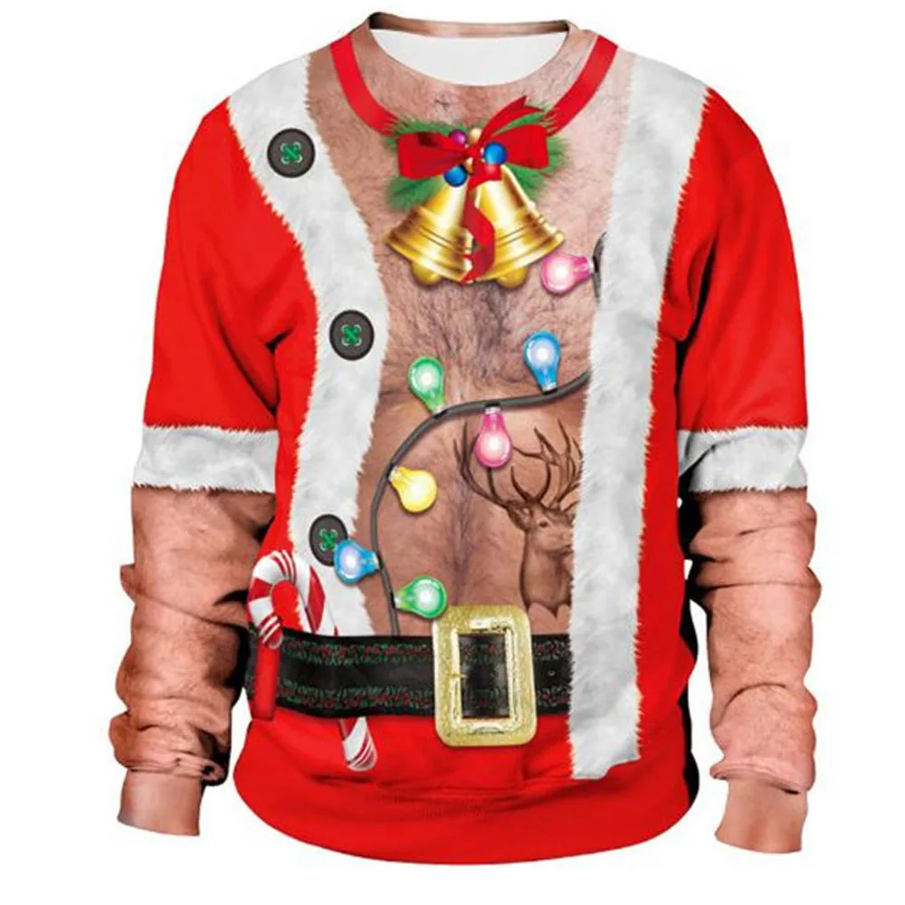 

Men Women Tacky Xmas Sweatshirt 3D Christmas Bell Tree Print Holiday Party Jumpers Tops Unisex Pullover Ugly Christmas Sweater